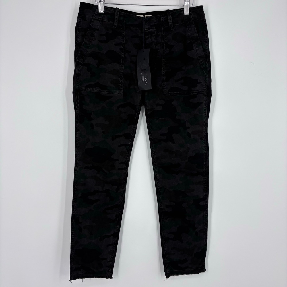 Nili Lotan Jenna Pants Women 4 Charcoal Camo Print Raw Hem Cropped Stretch NEW